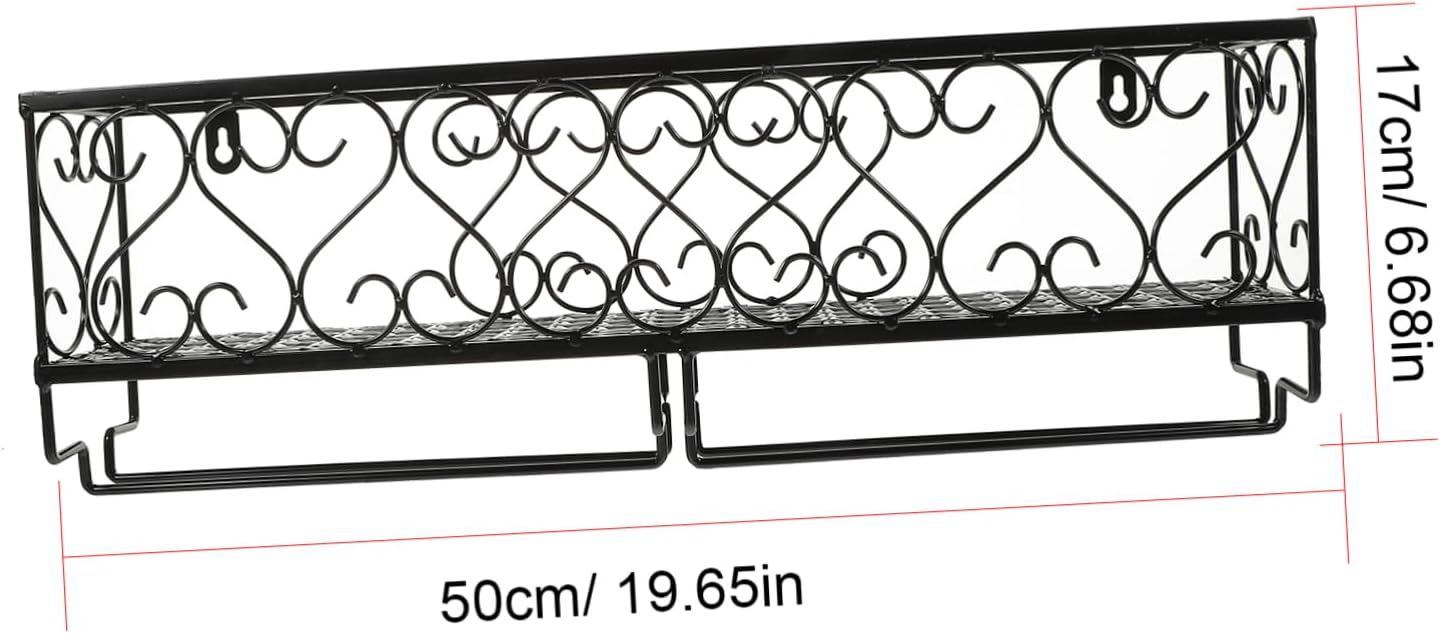 Ciieeo Wall Mounted Wine Rack with Goblet Holder 50cm Black Iron Design