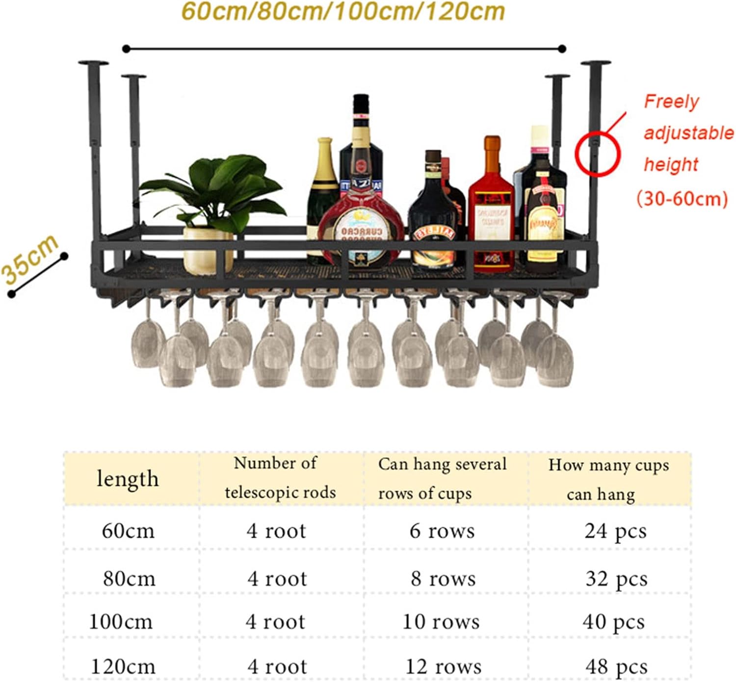 ZJDYDY Hanging Wine Rack - Adjustable Metal Holder for Bars and Kitchens