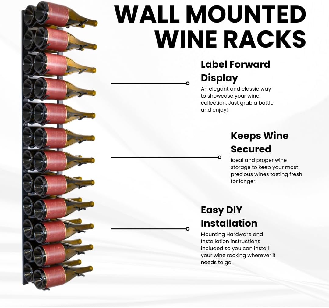 Premium Matte Black Wall Mounted Wine Rack - 24 Bottles