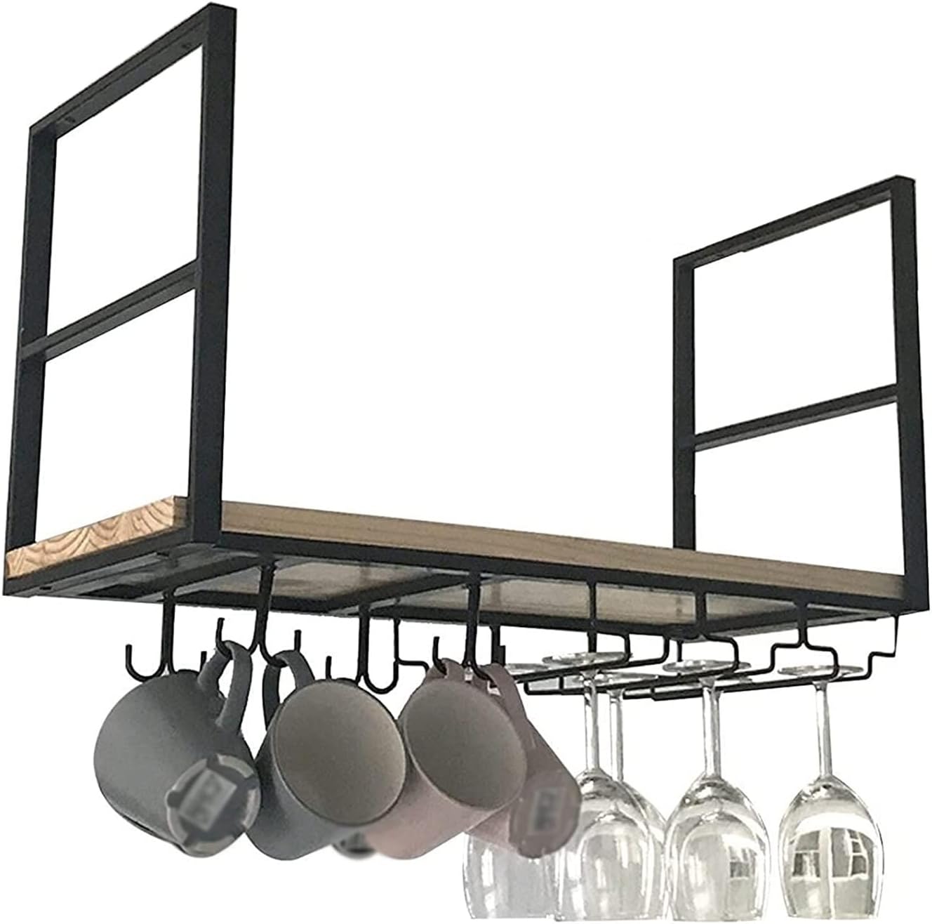 Ceiling Wine Rack - 2 Layer Metal and Wood Storage Shelf