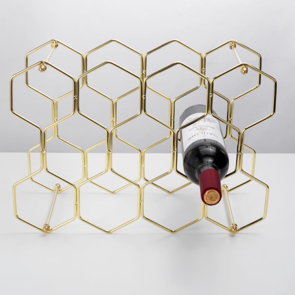 Tabletop Wine Rack for 14 Bottles Golden Metal Design