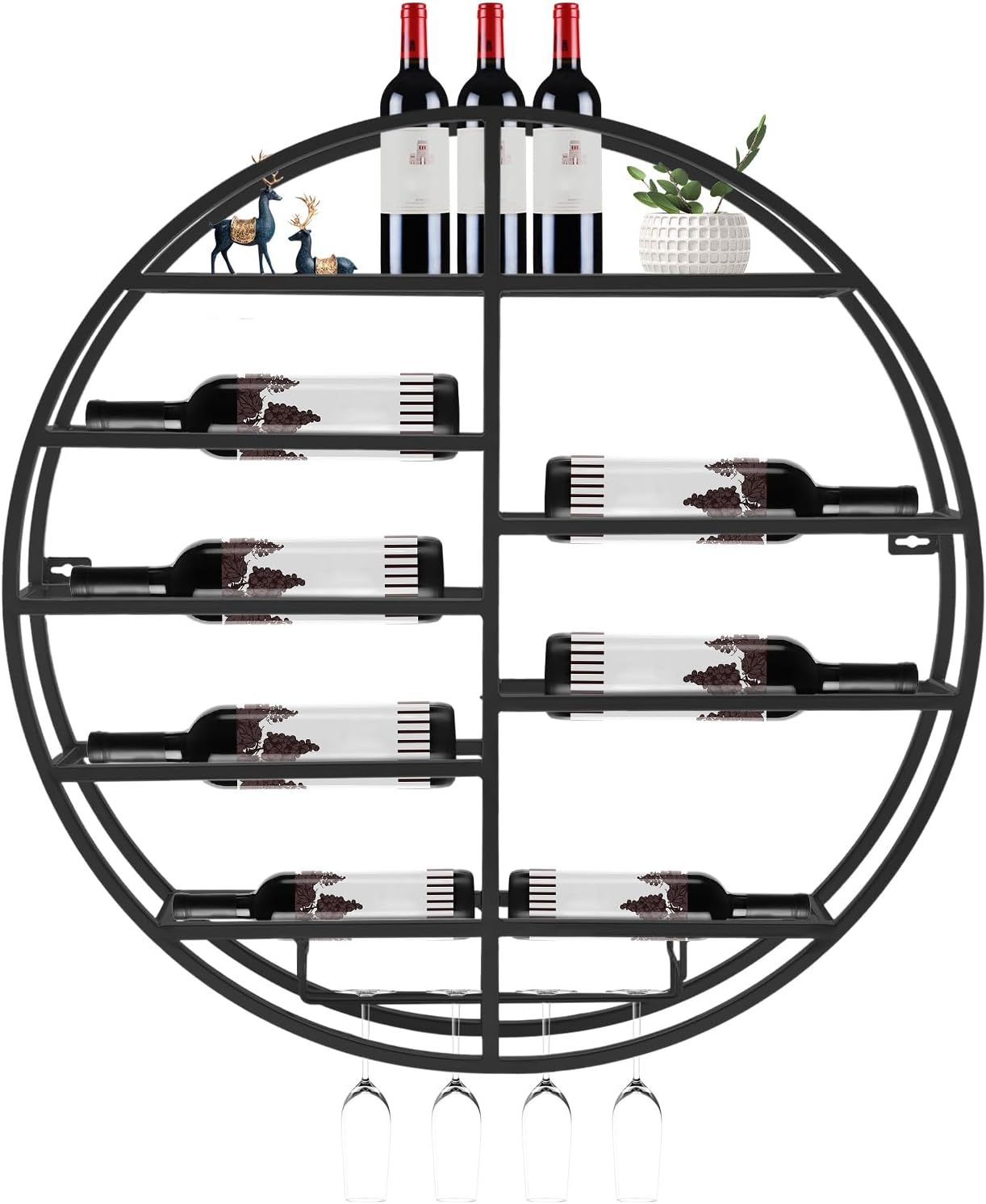 FOGGBET 4 Tier Metal Wine Rack with Glass Track