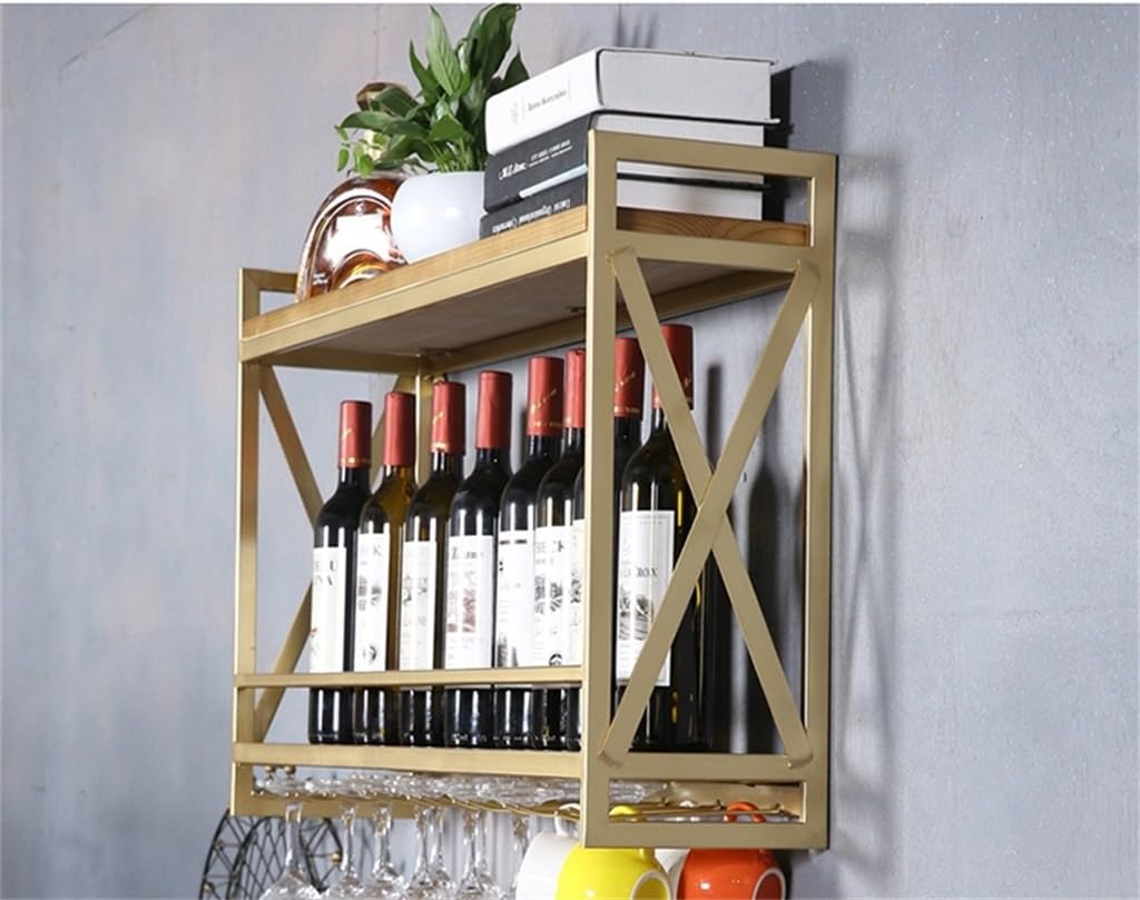 LUNEZY Gold Wine Rack with Wooden Holder