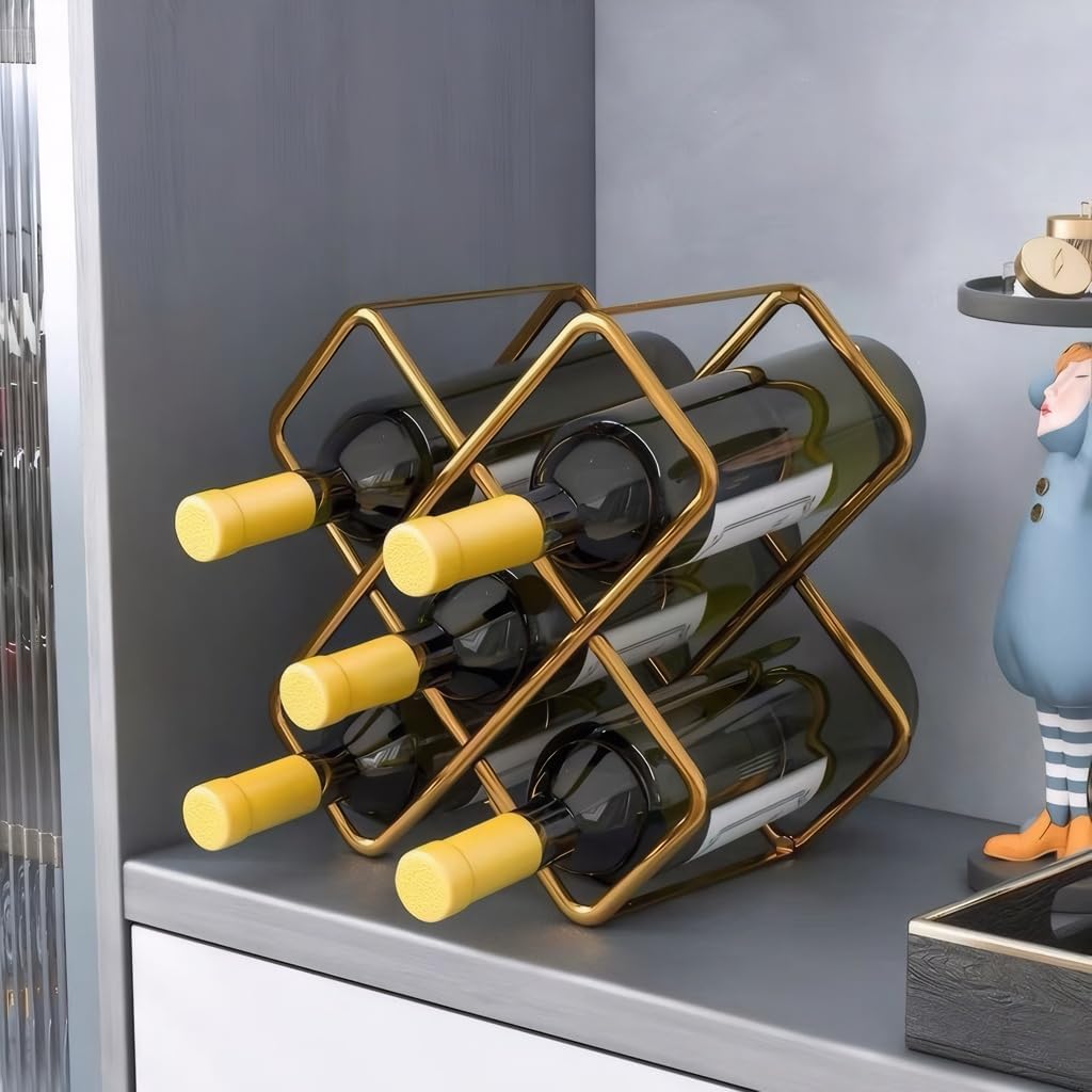 Contemporary Tabletop Wine Rack with Diamond Design