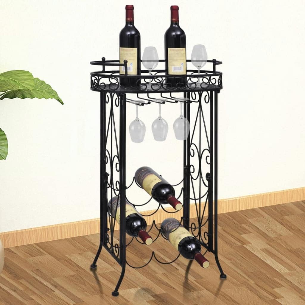 CHARMMA 9-Bottle Floor Wine Rack with Glass Holder
