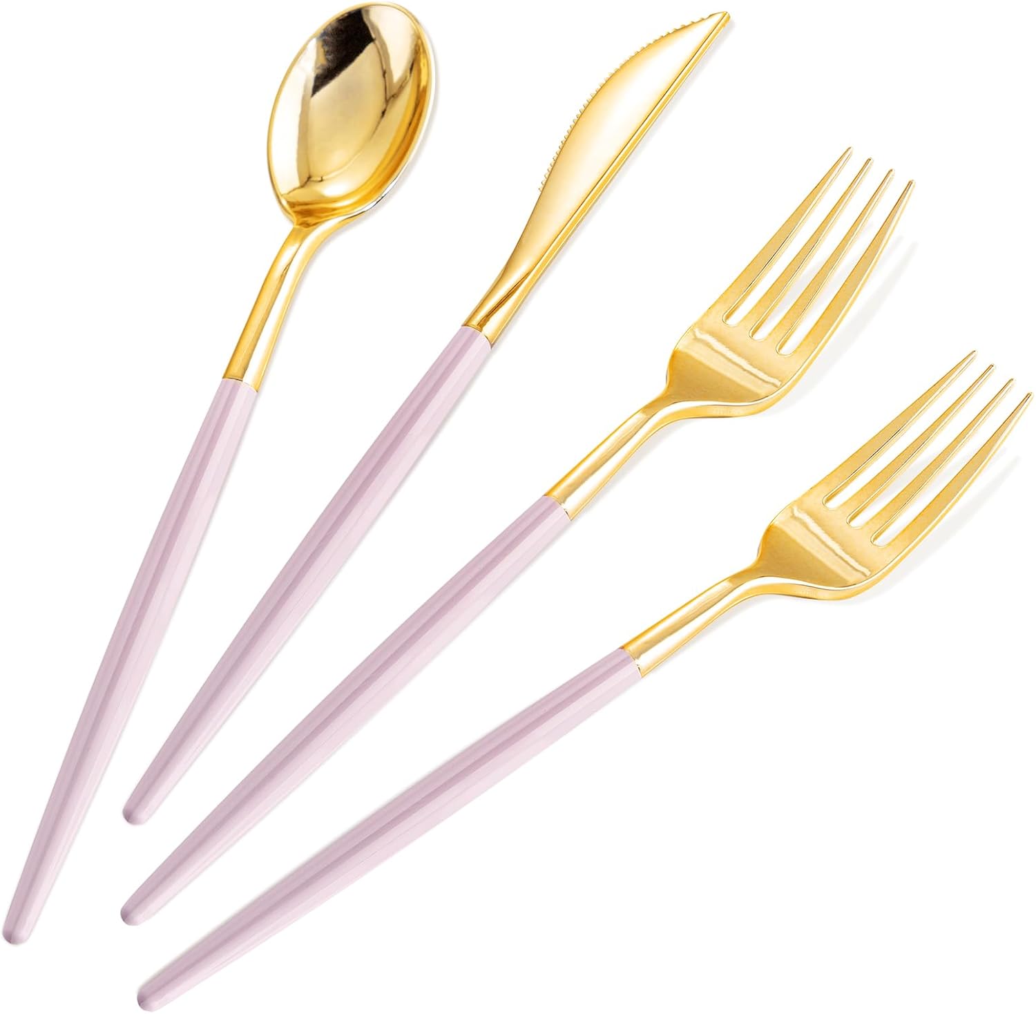 SUT 160Pcs Pink and Gold Plastic Silverware Set 1