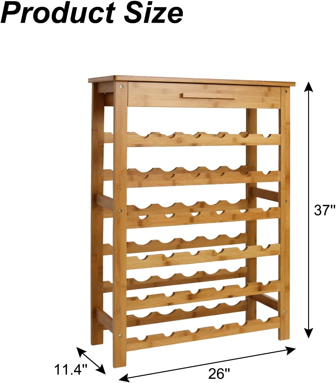 Kinfant Freestanding Bamboo Wine Rack with Drawer