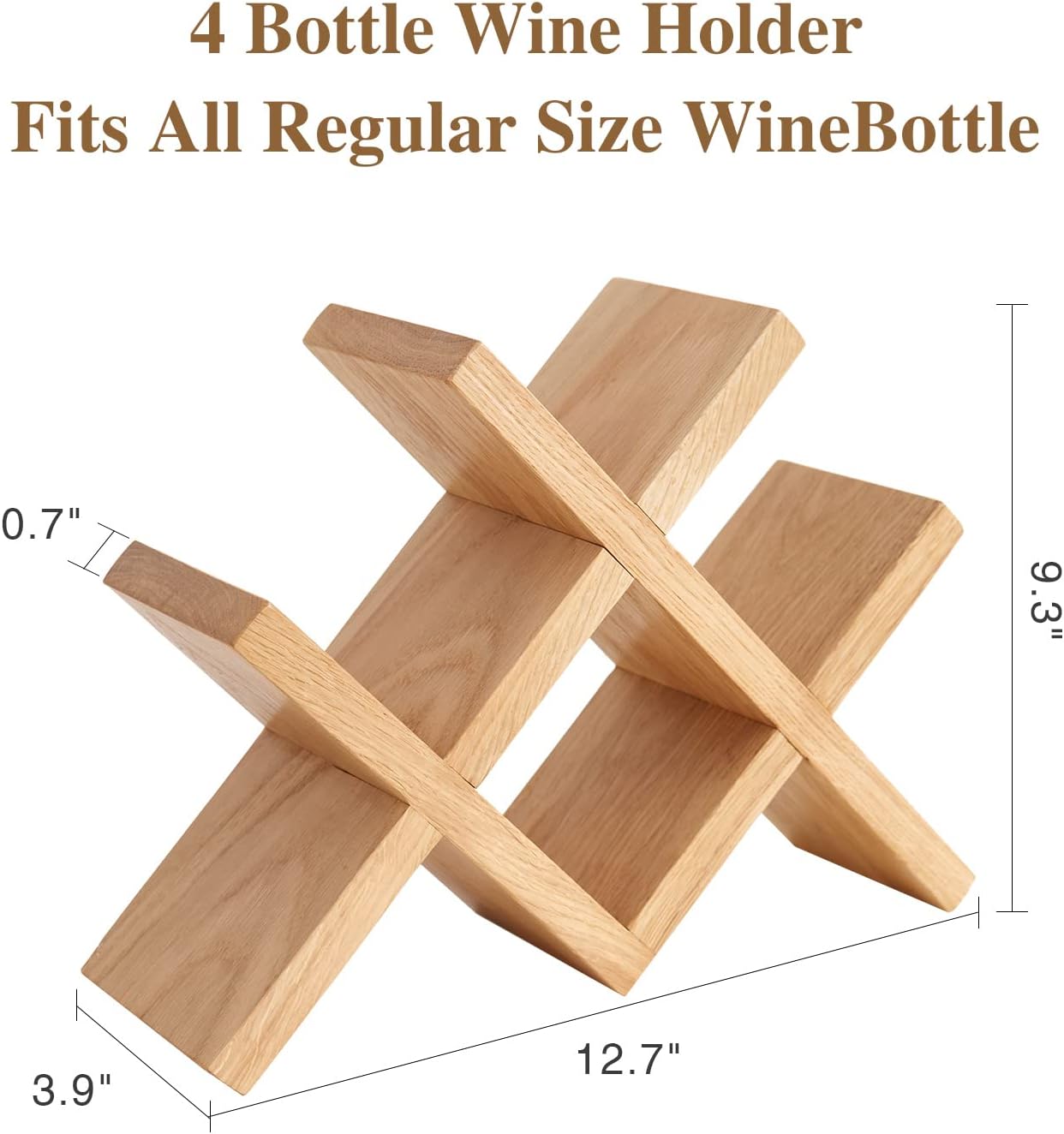 TREOAKWIS Solid Oak Wine Rack 4-Bottle Holder