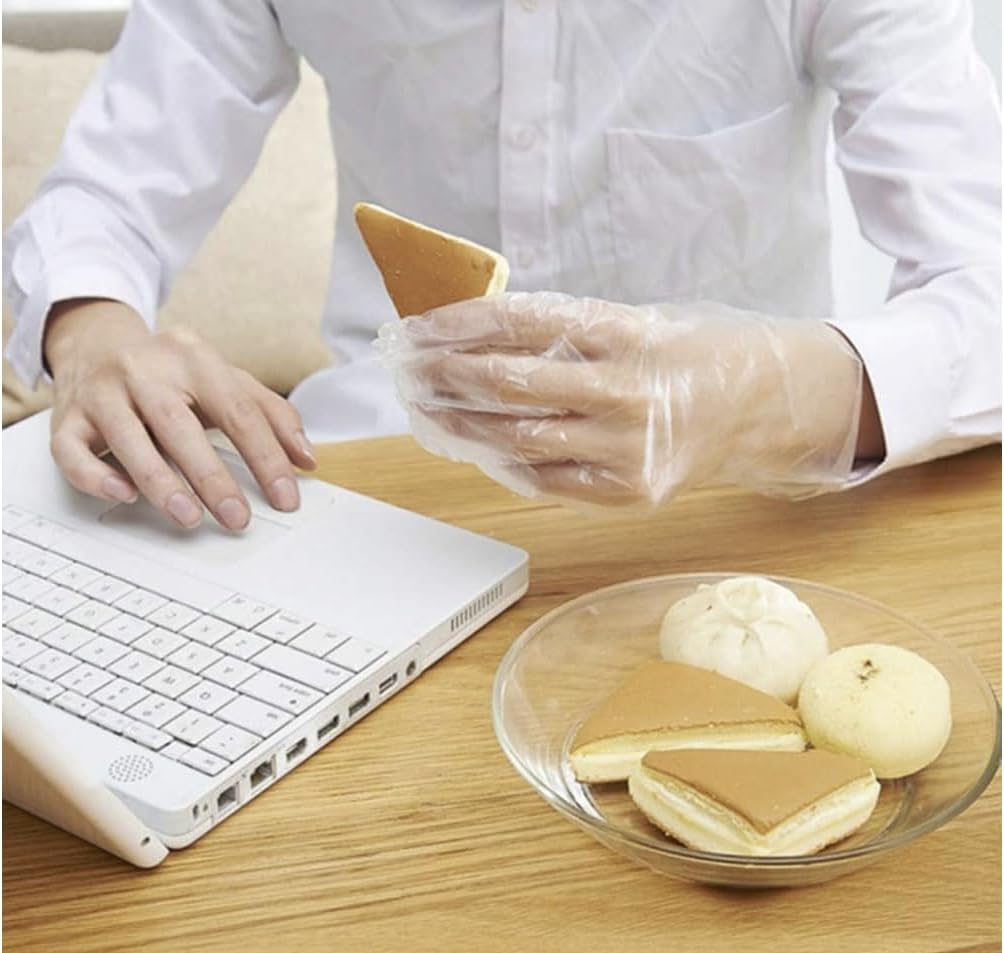 TEAWOO Disposable Plastic Gloves - Food Grade Transparent Waterproof Oil-Proof