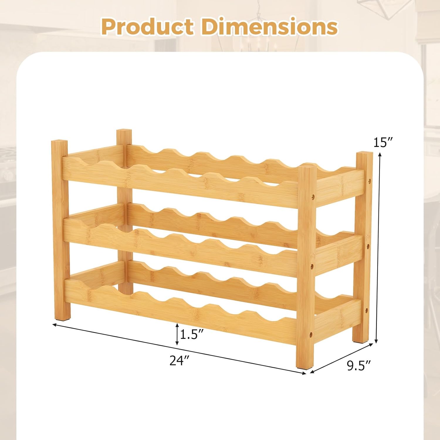COSTWAY 3-Tier Bamboo Wine Rack 18-Bottle Organizer