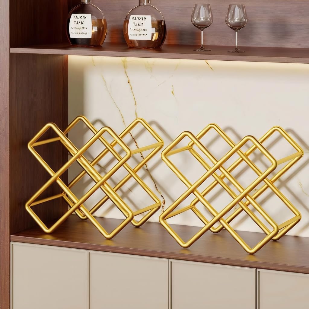 Contemporary Tabletop Wine Rack with Diamond Design