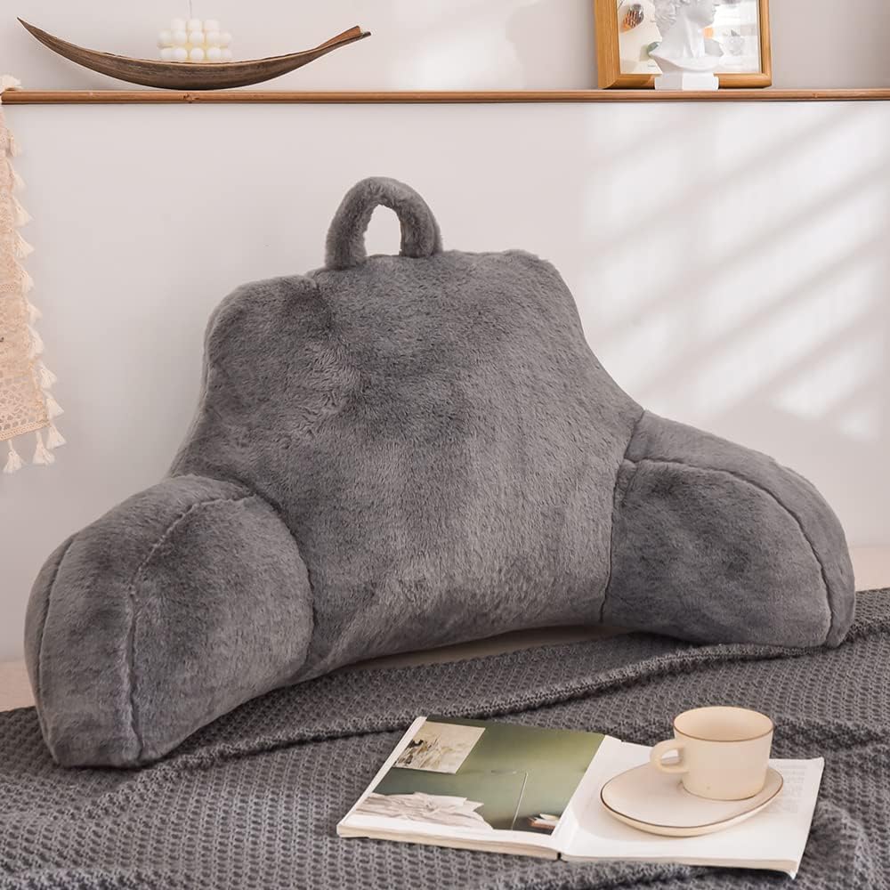 Btargot Reading Pillow with Arms for Back Support Grey
