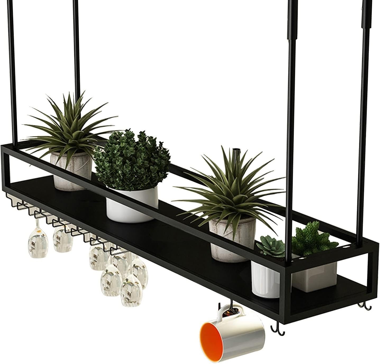 Ceiling Hanging Bar Wine Rack with Adjustable Height and Width