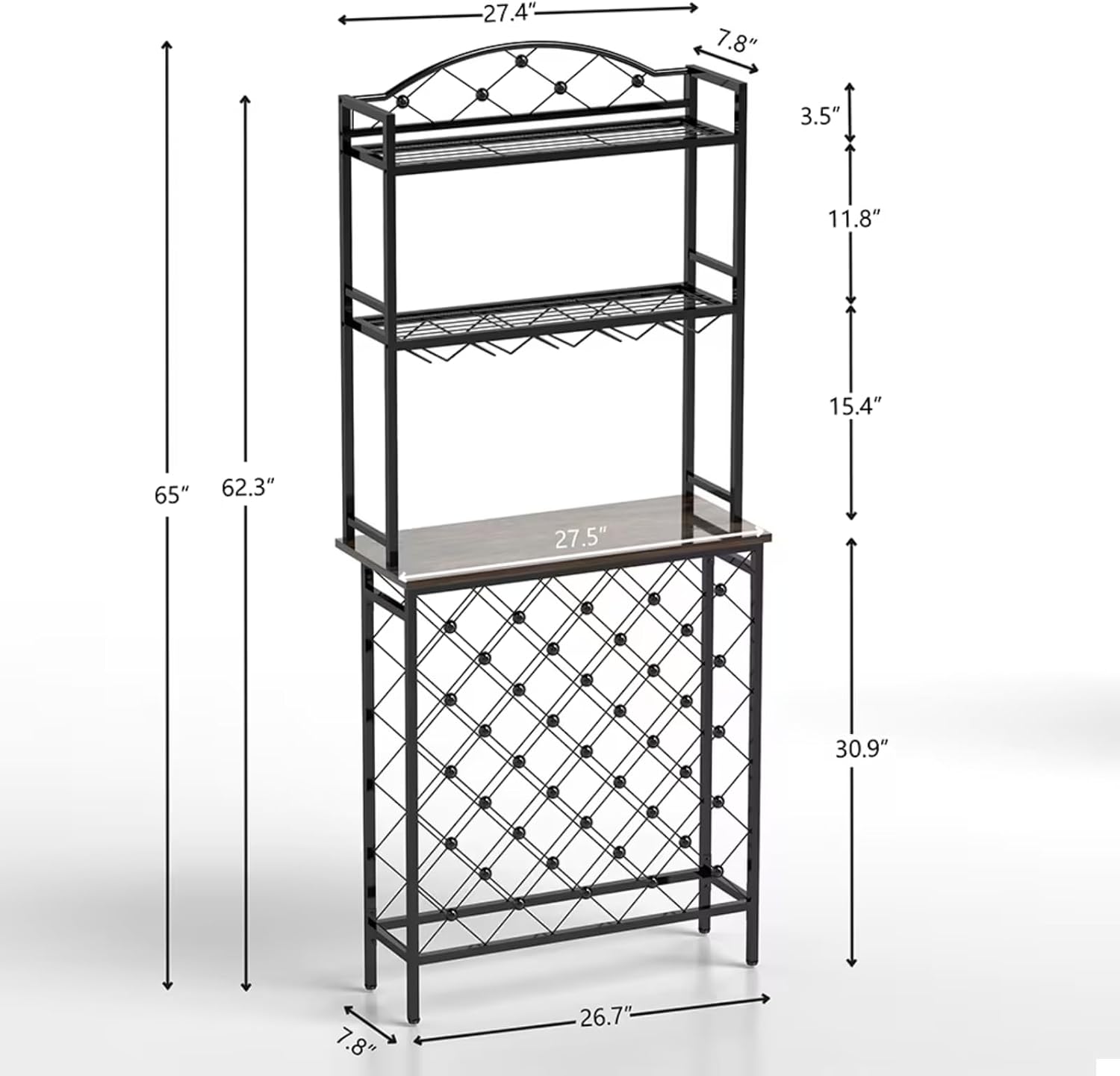 20-Bottle Floor Wine Rack with Glass Holder and Shelves