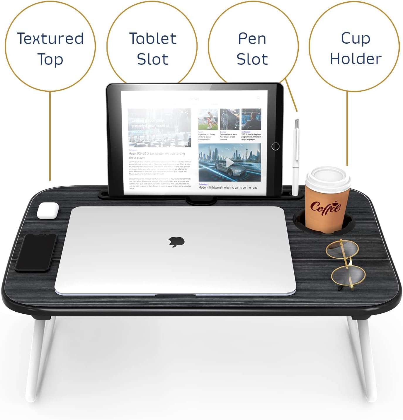 Nestl Reading Pillow with Laptop Desk - Black