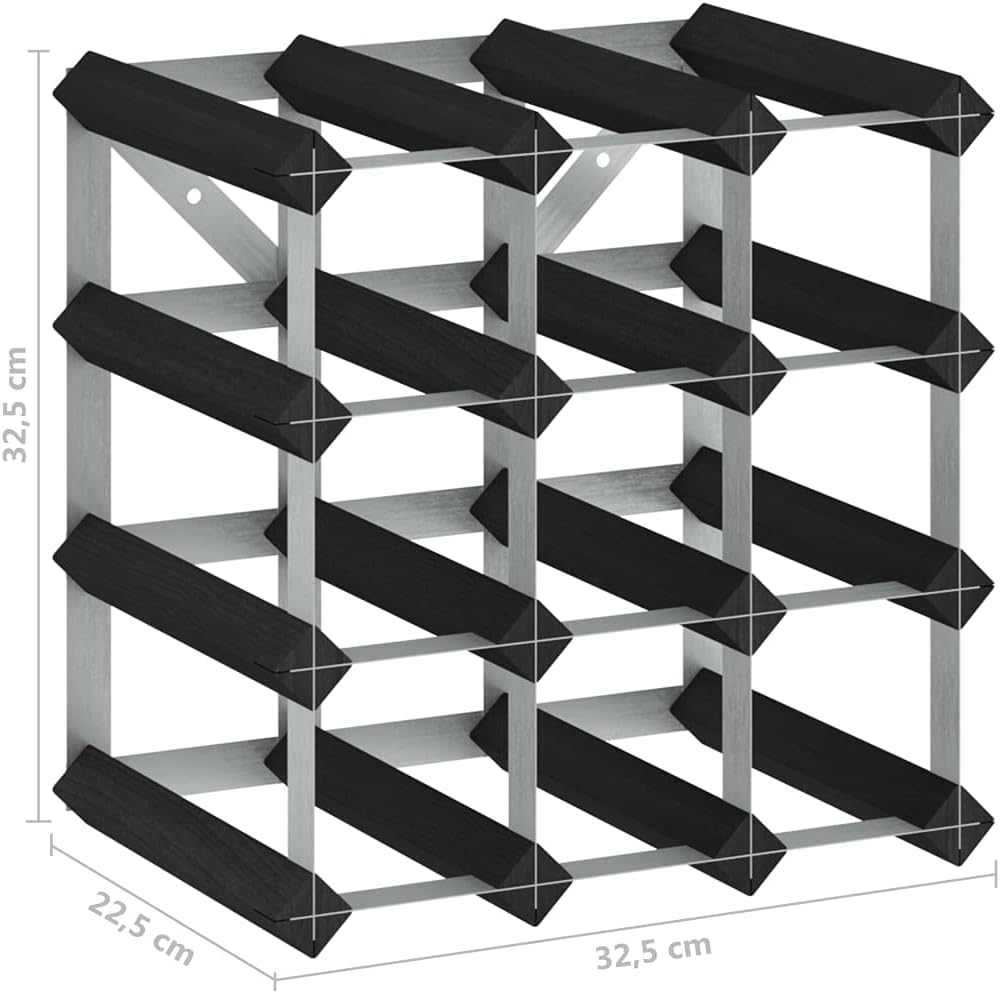12-Bottle Wine Rack Black Solid Pine Wood