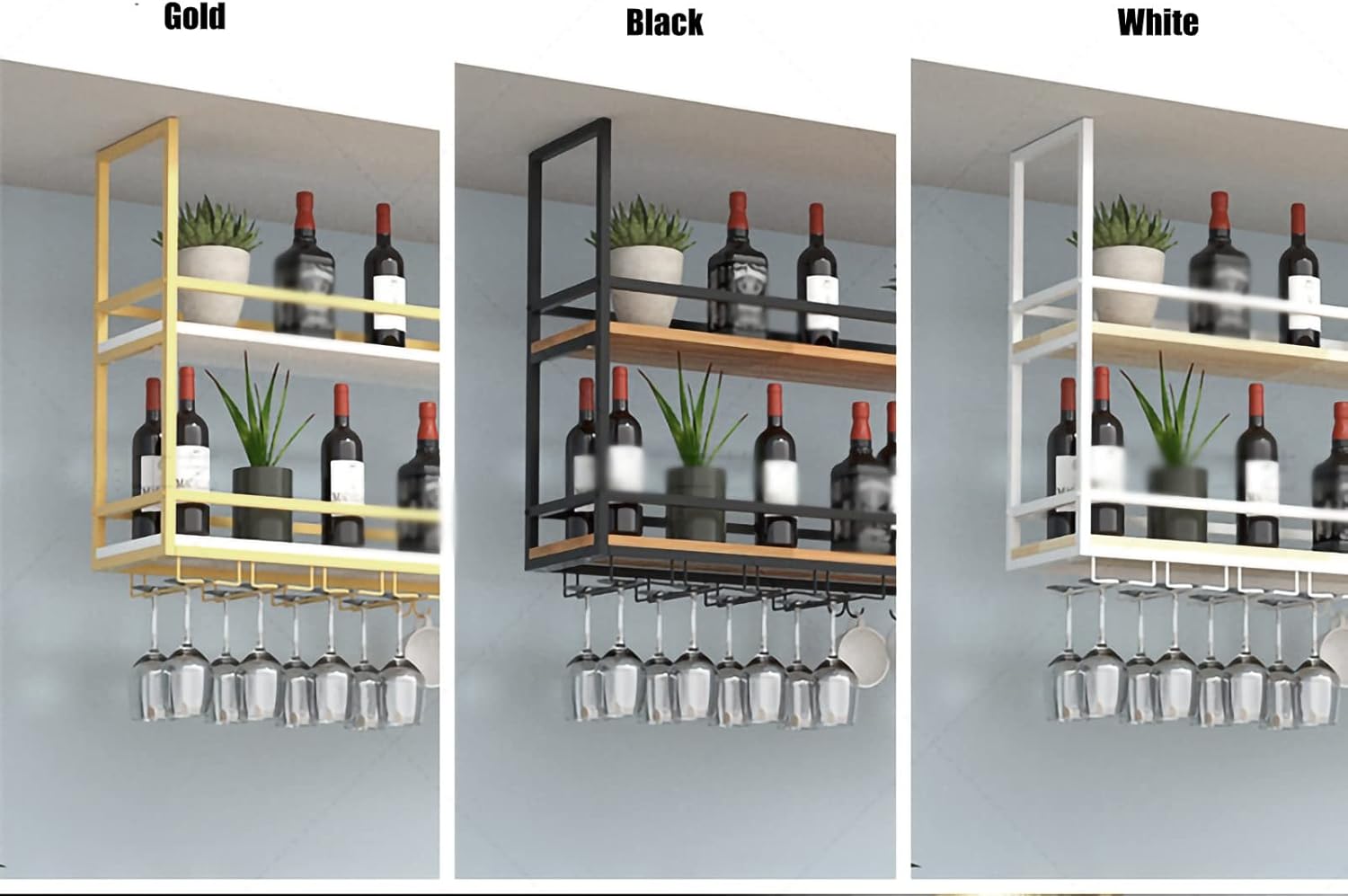 ZJDYDY 2 Tier Wall-Mounted Wine Rack with Stemware Holder