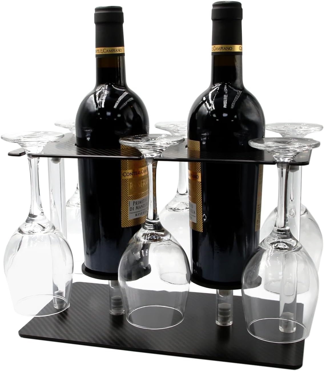 Haflyer Carbon Fiber Wine Rack 2 Bottles 6 Glasses