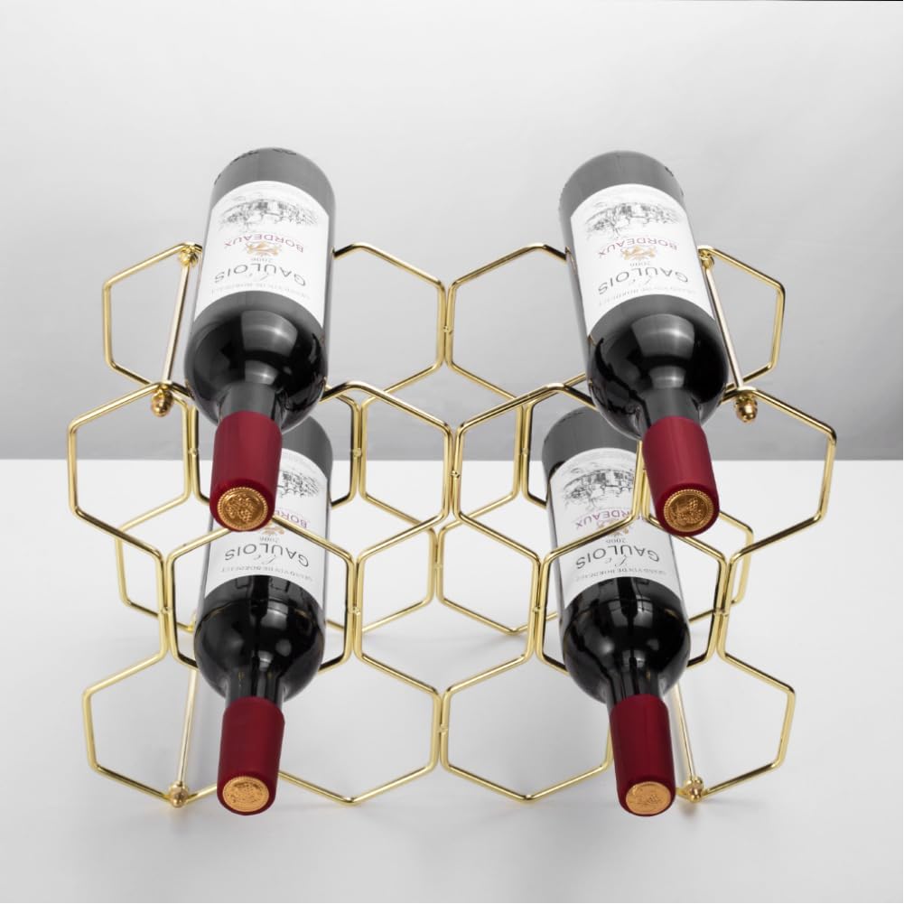 Tabletop Wine Rack for 14 Bottles Golden Metal Design
