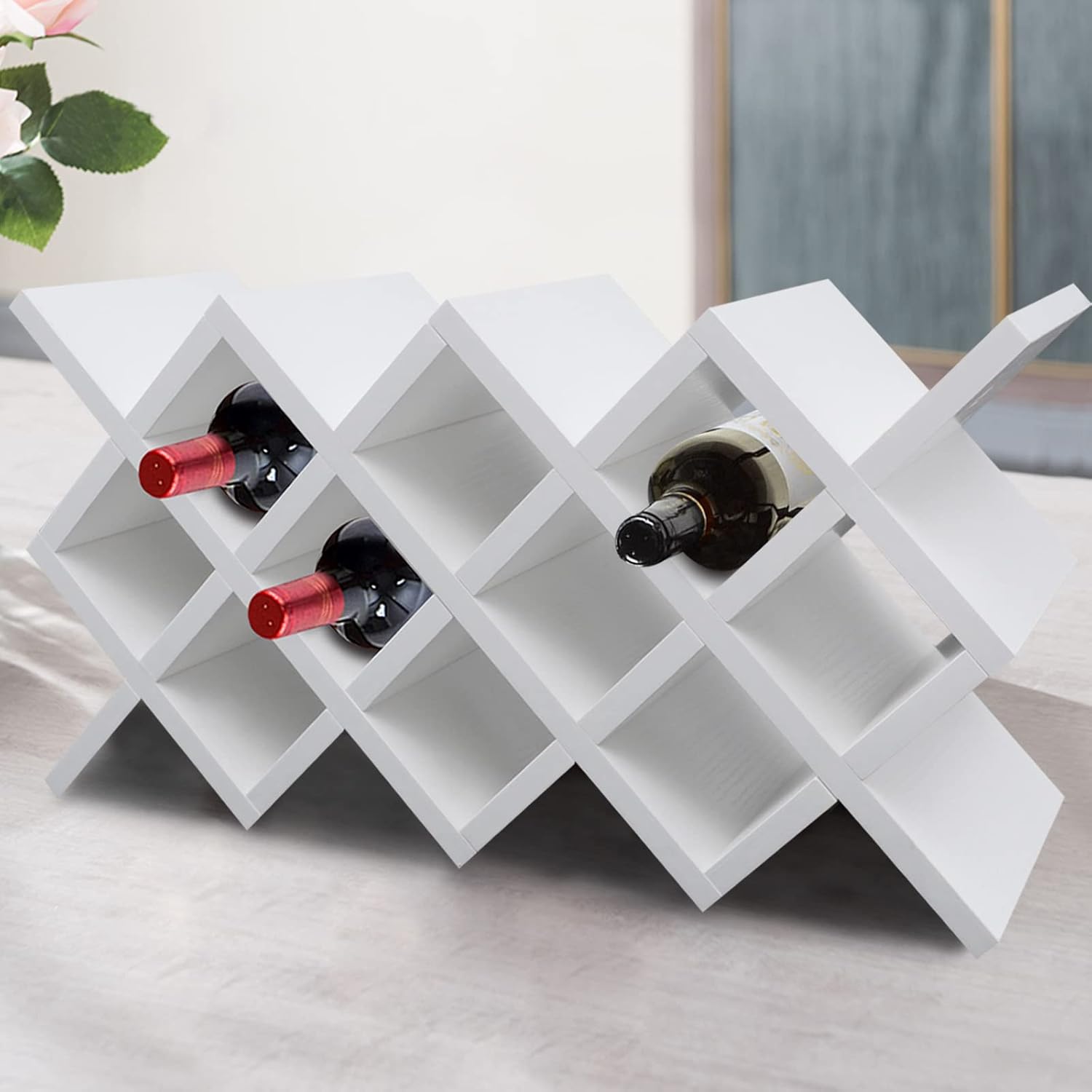 10 Grids Wall-Mounted Wine Rack with Lattice Design