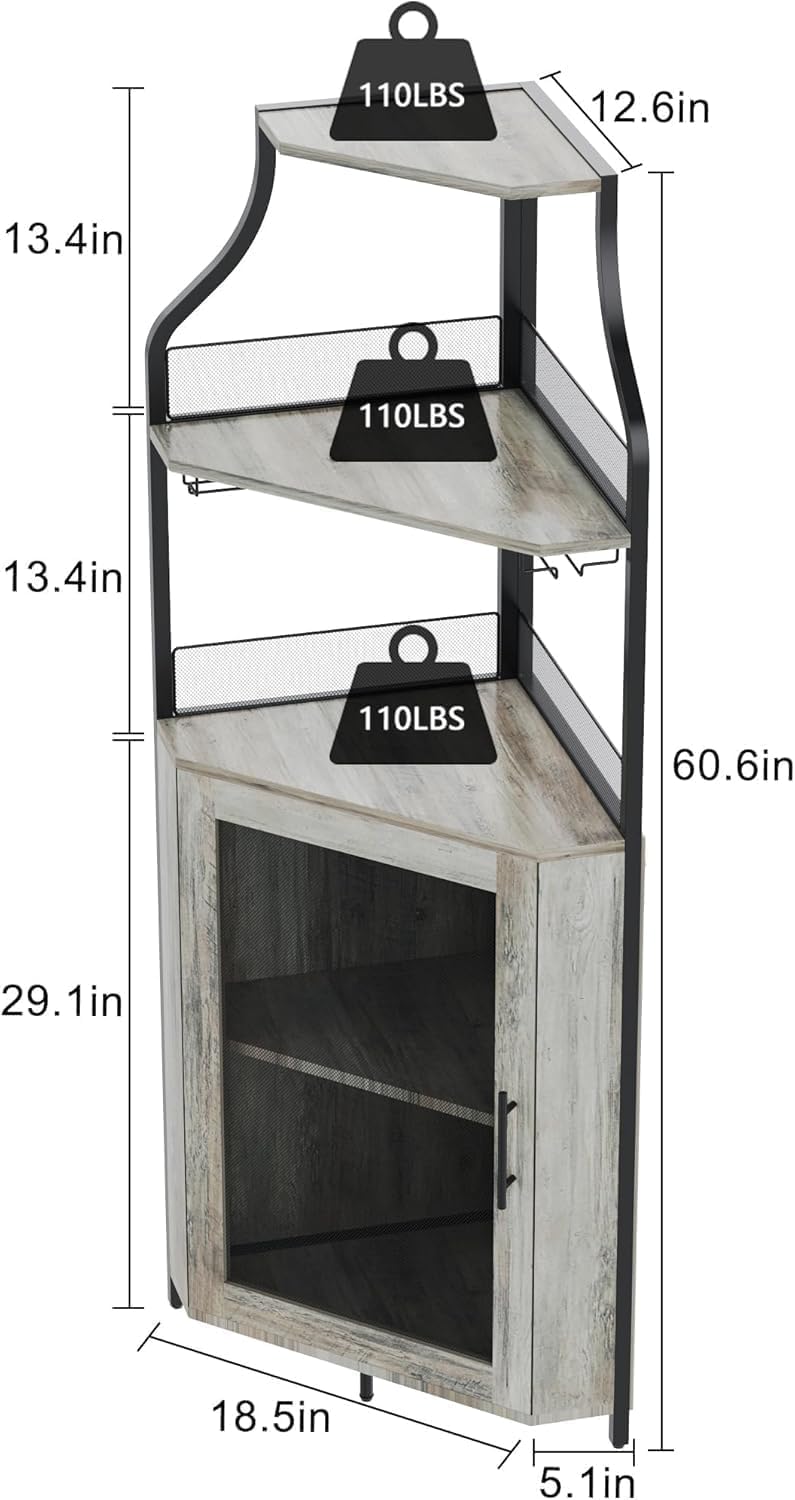 5-Tier Industrial Wine Cabinet with LED Light and Glass Holder