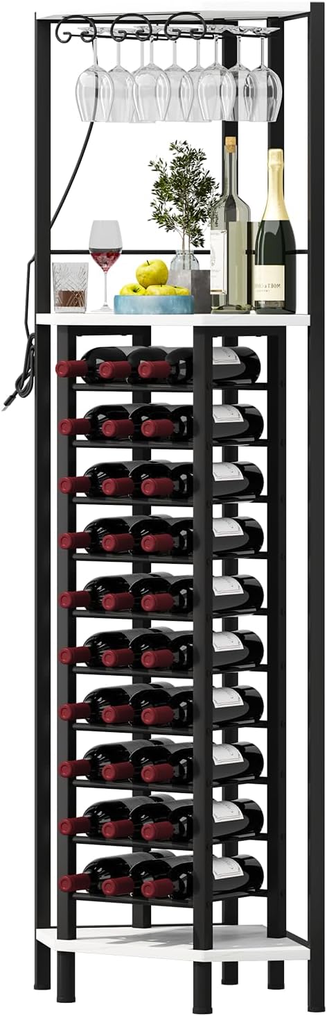 Homeiju Corner Wine Rack with Glass Holder and LED Light