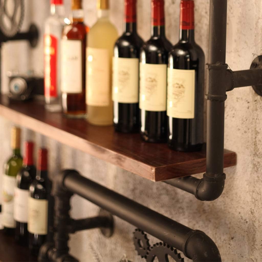 Industrial Wind Pipeline Wine Rack with Solid Wood Base