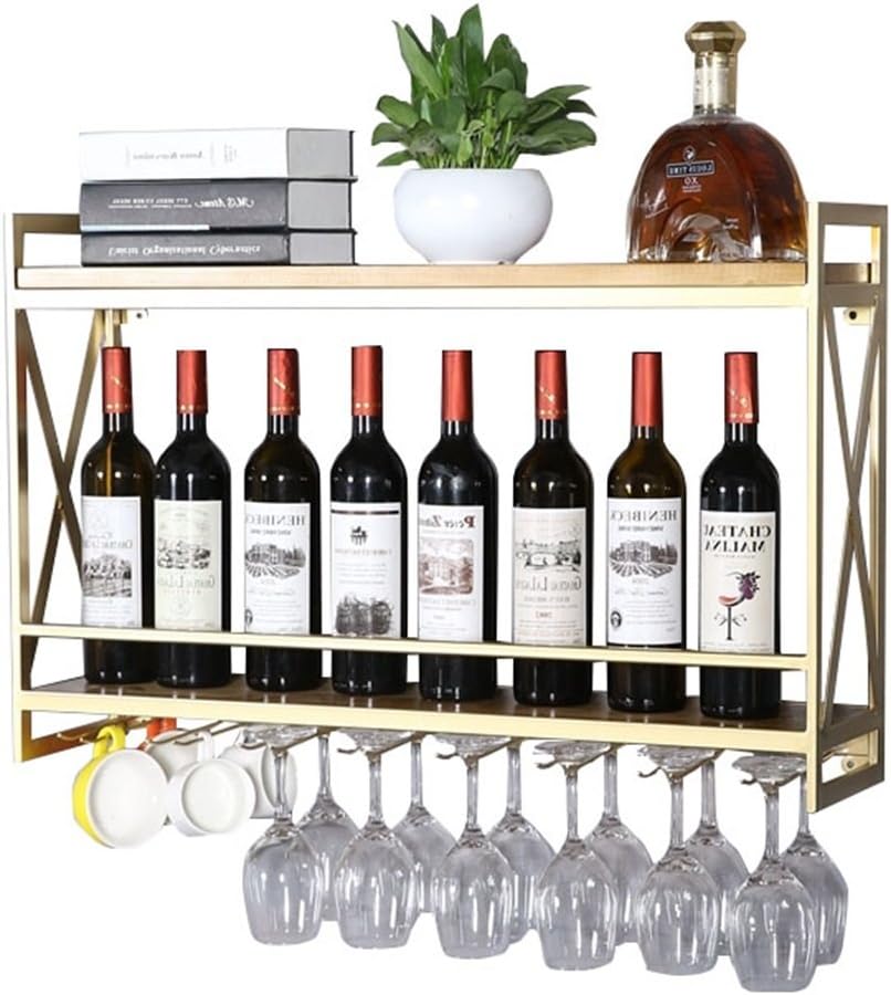 LUNEZY Gold Wine Rack with Wooden Holder