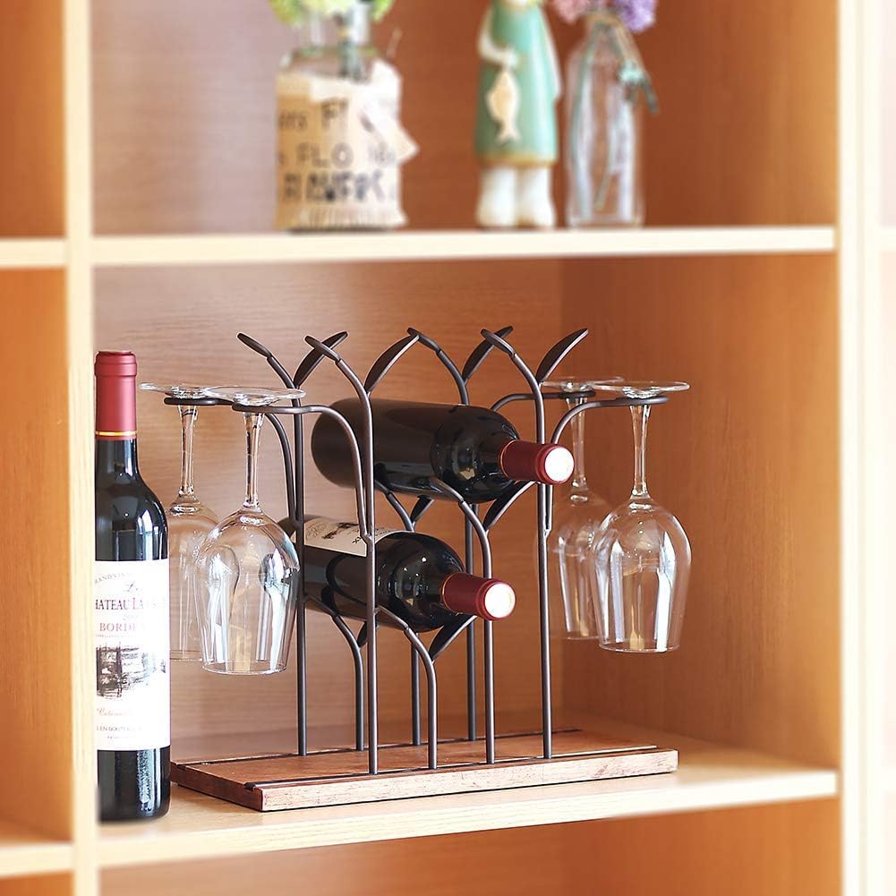 Stylish Bronze Wine Rack with 4 Bottles and 4 Glasses