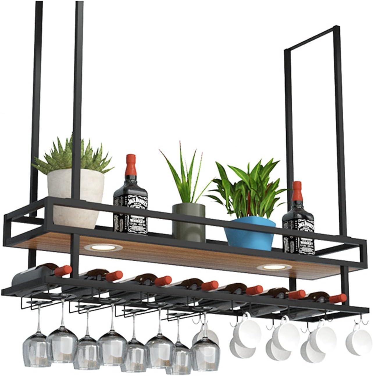 Ceiling Wine Rack with Glass Holder and Flower Stand