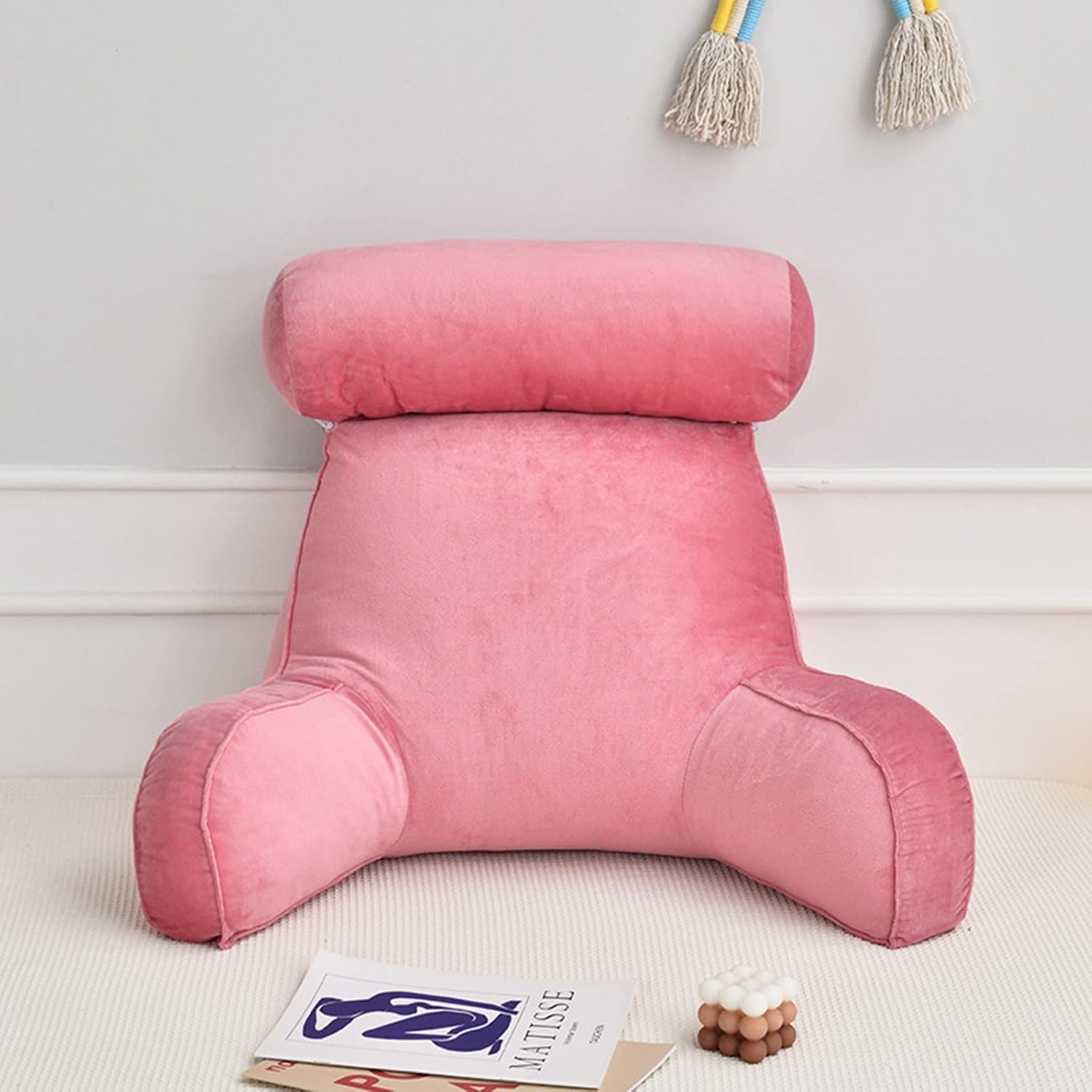 HOFFTI Reading Cushion with Neck Roll and Armrests for Bed and Sofa