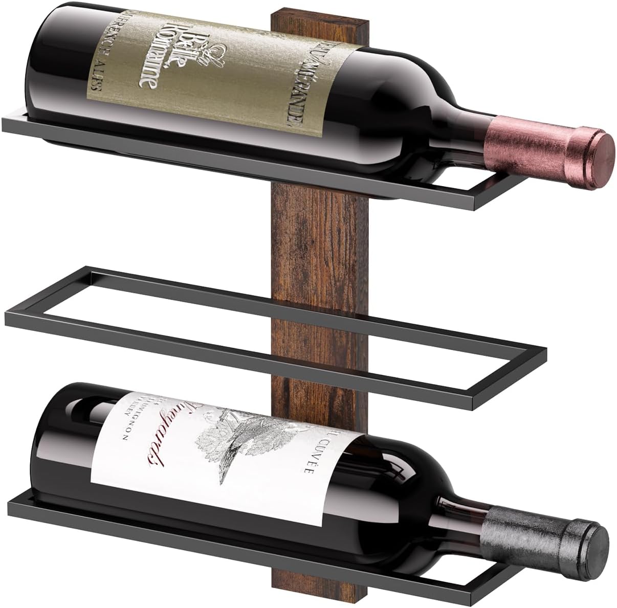 B4Life Wall Mounted Wine Rack for 3 Bottles - Wood and Iron Holder