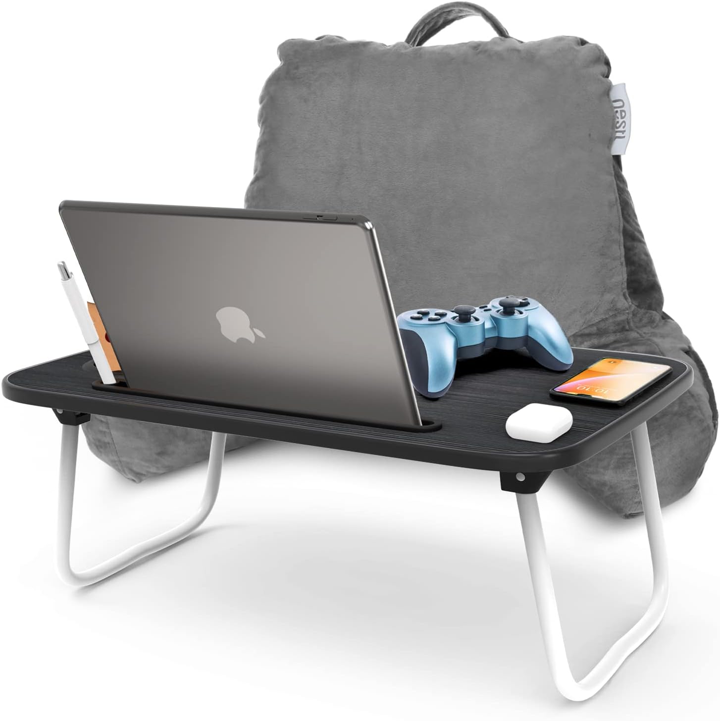 Nestl Reading Pillow with Laptop Lap Desk - Grey 1