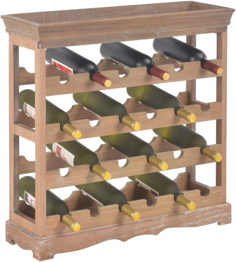 WEHUOSIF Brown Wine Cabinet with 4 Shelves