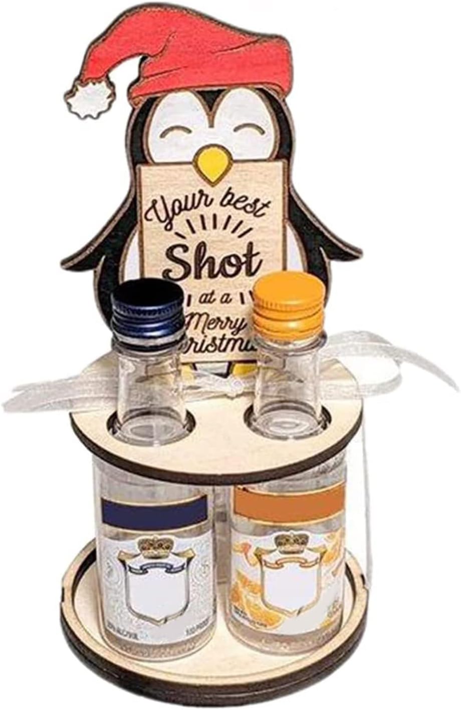 Christmas Mini Wooden Wine Rack with Penguins and Elks