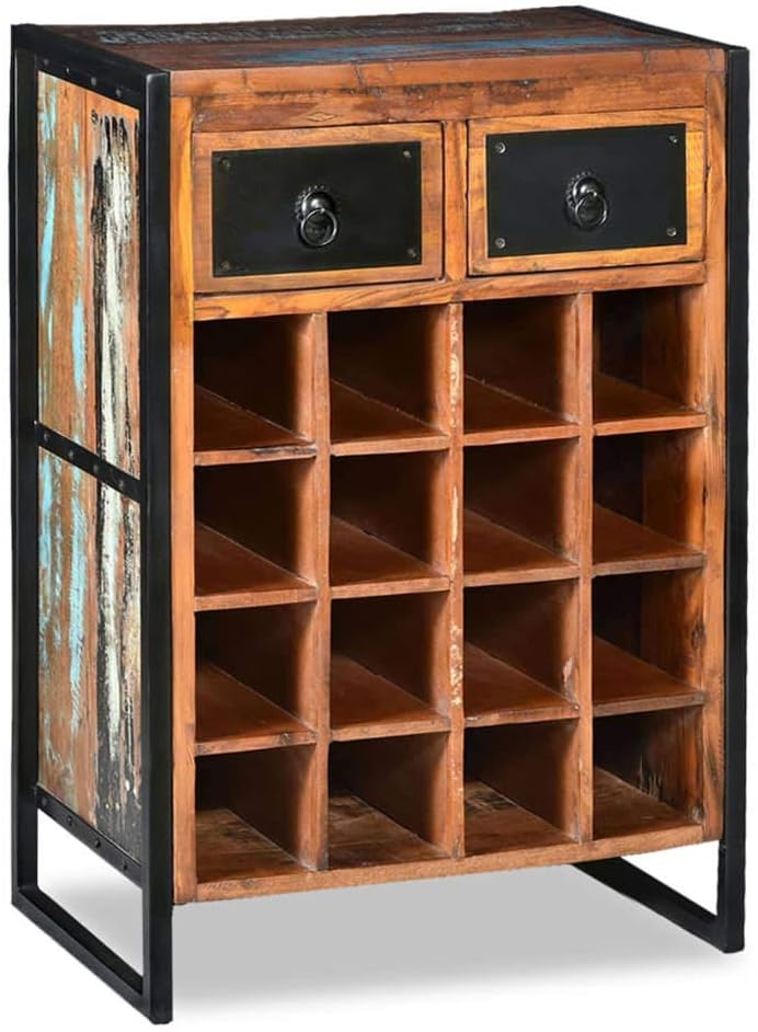 FAMIROSA Wine Rack for 16 Bottles Reclaimed Wood