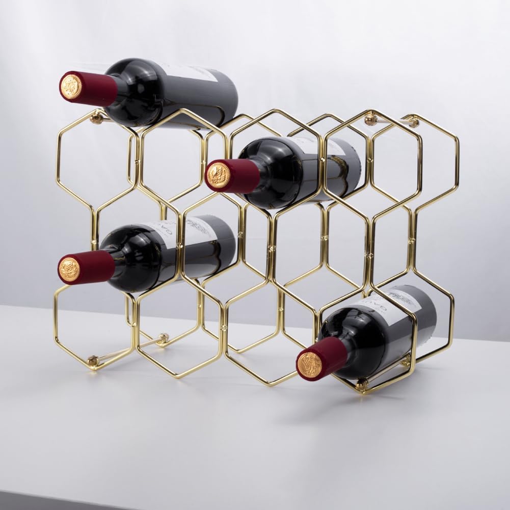 Tabletop Wine Rack for 14 Bottles Golden Metal Design