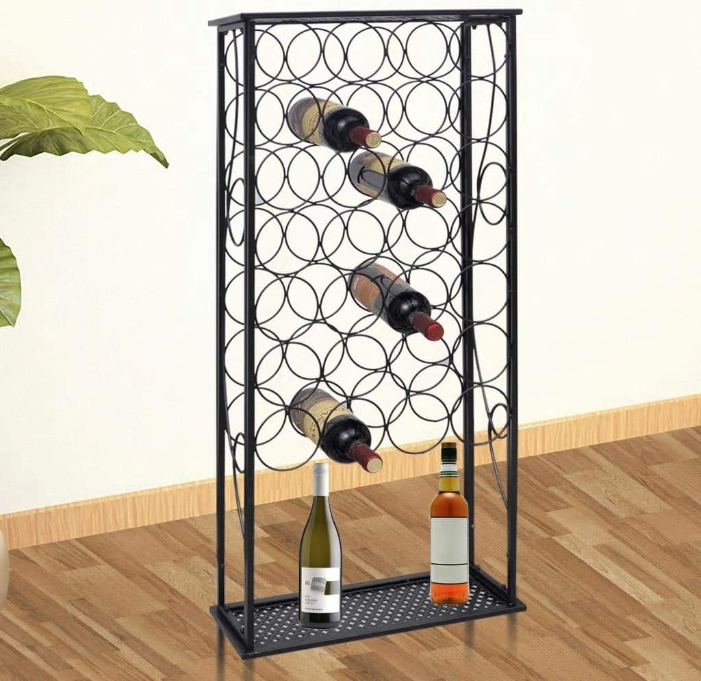FAMIROSA 28 Bottle Freestanding Metal Wine Rack