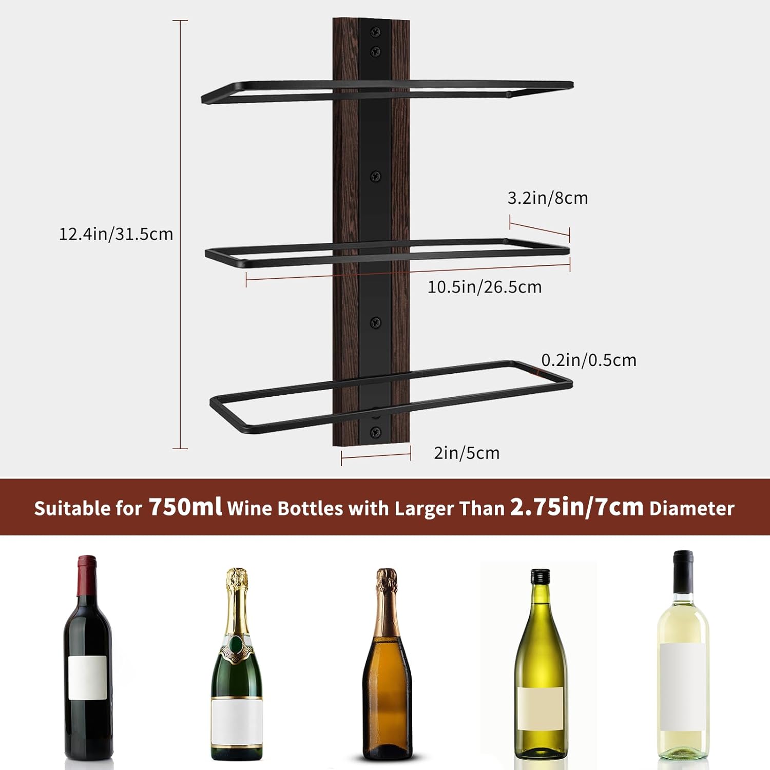 AGJIDSO Solid Wood Wall Wine Rack - 12 Bottle Capacity