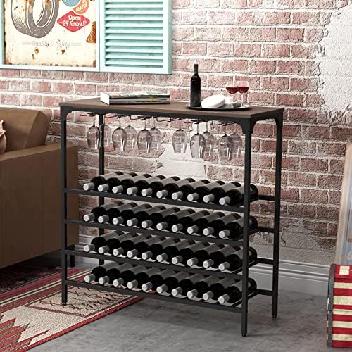 TMEOSK 5-Tier Freestanding Wine Rack with Glass Shelves