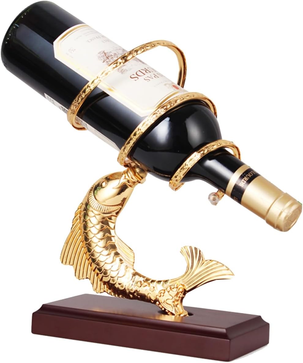 GIZNXBA Modern Gold Metal Wine Rack with Wooden Base