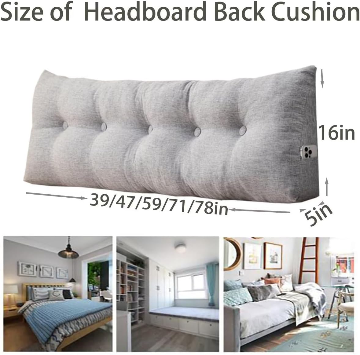 TESICA Headboard Pillow Grey 59x16x5in