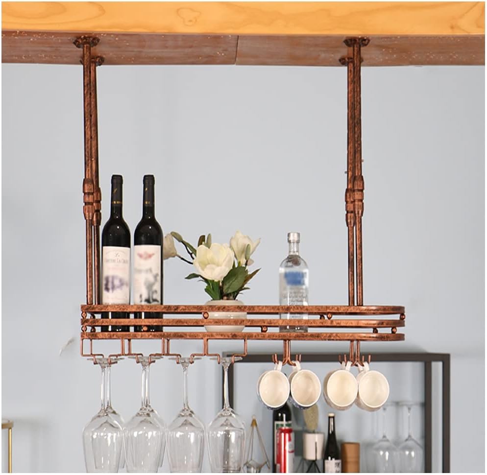 Modern Ceiling Wine Rack with Storage Shelves and Holder