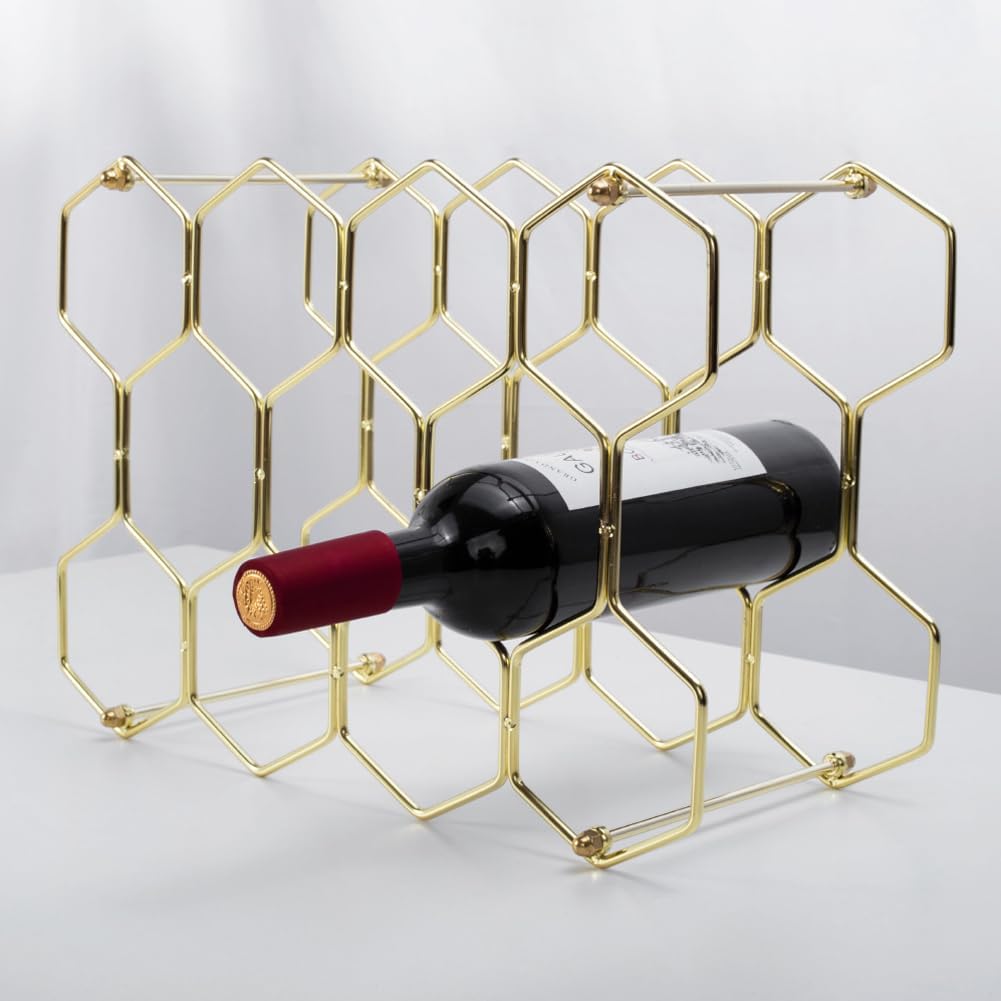 Tabletop Wine Rack for 14 Bottles Golden Metal Design