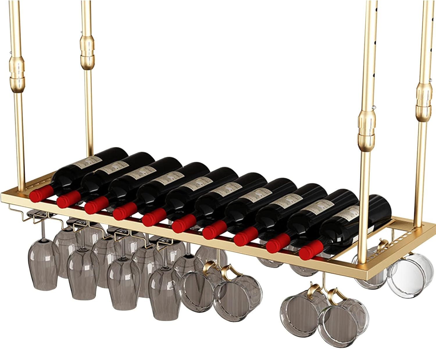 Adjustable Metal Wine Glass Holder with Bottle Rack