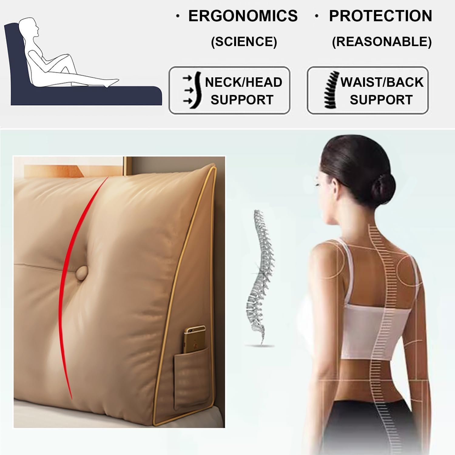 COZMAX Queen Headboard Pillow with Back Support