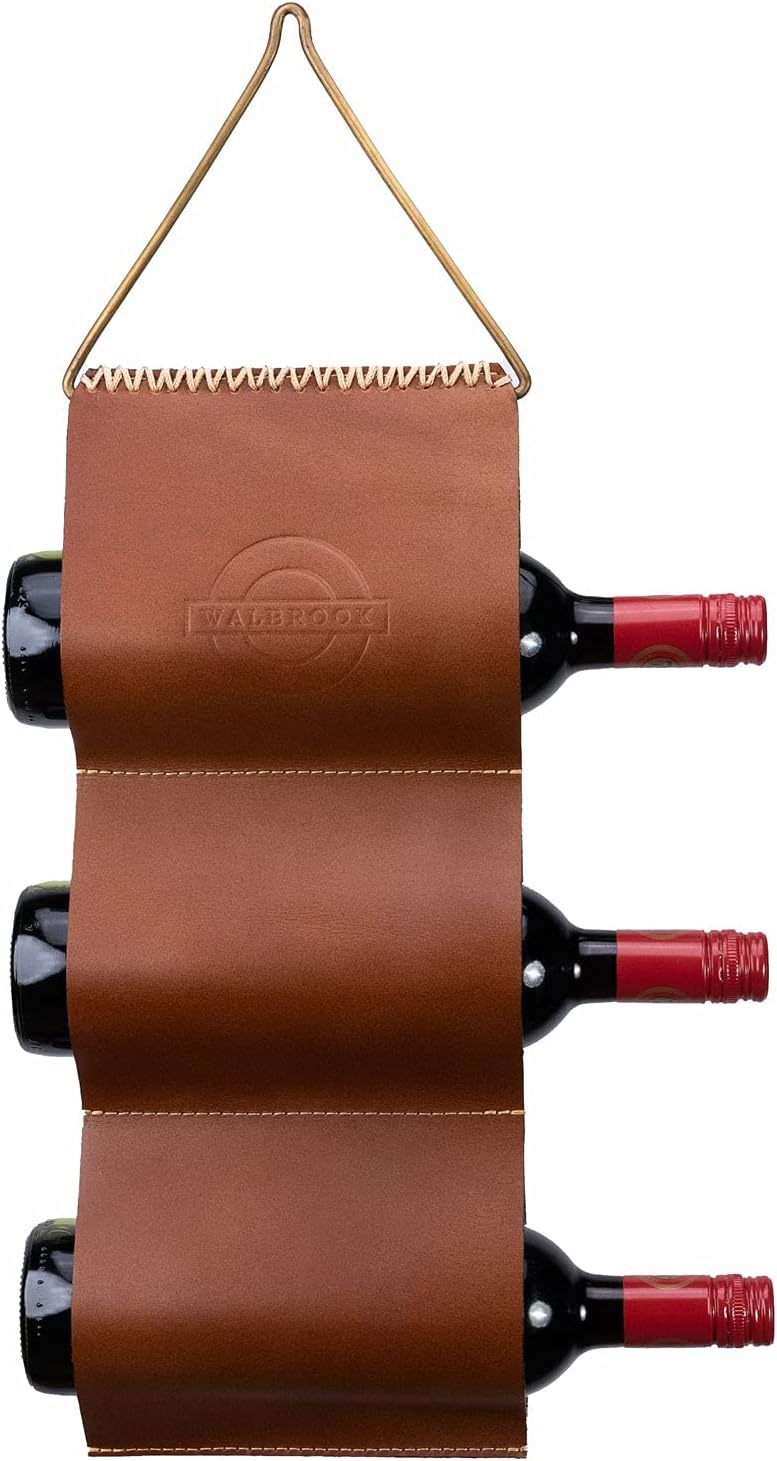 WALBROOK 3 Bottle Wall Wine Rack - Space Saving Leather Design