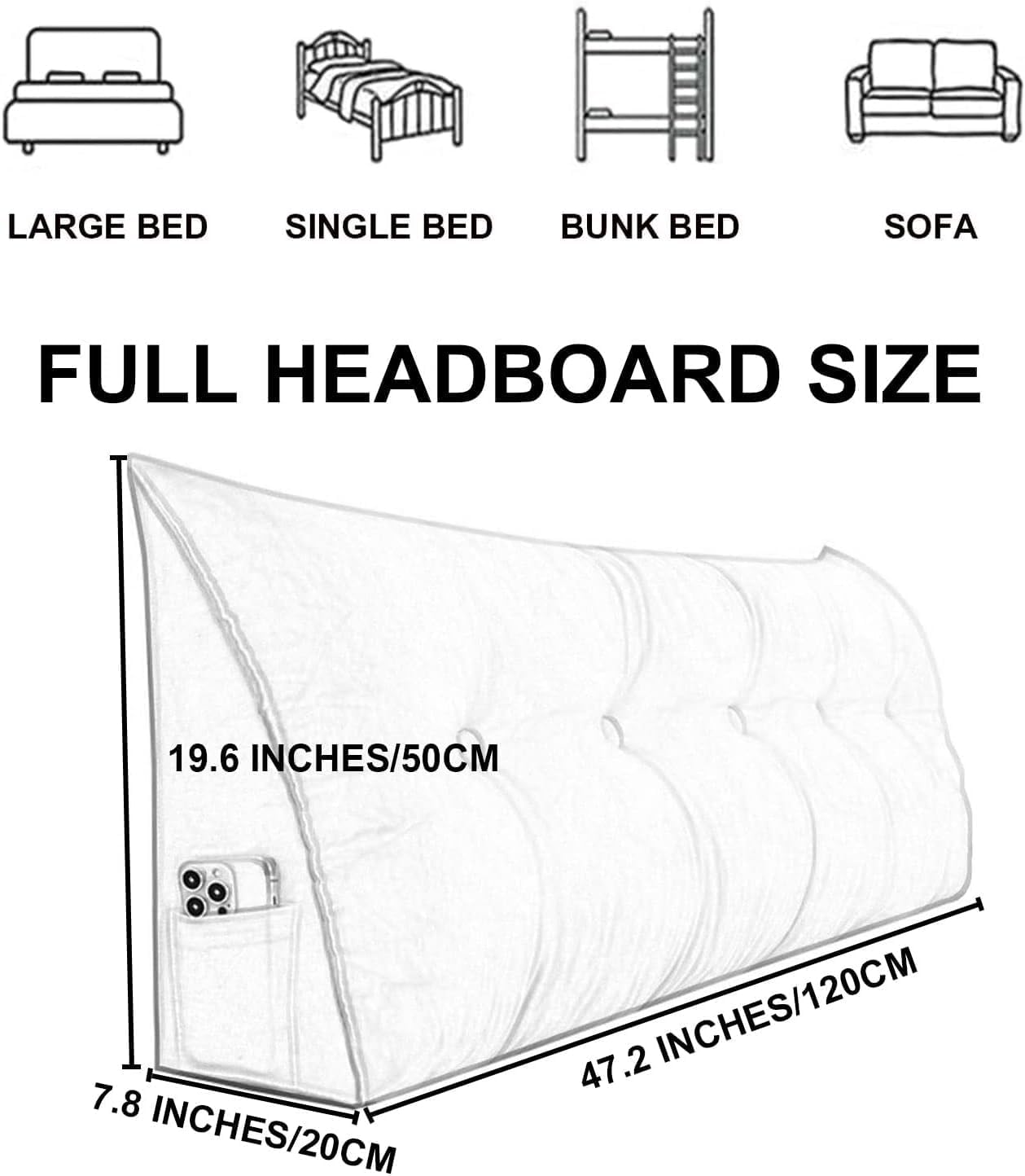 COZMAX Triangular Headboard Pillow Gray1 47 Full Size