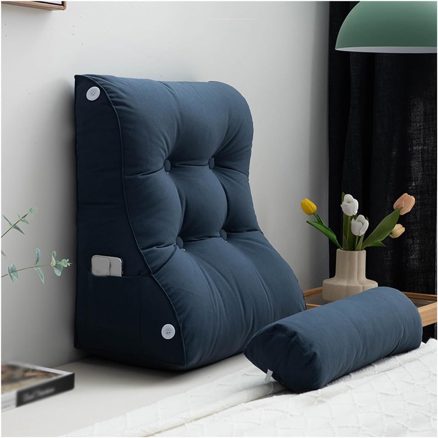 Back Support Pillow for Bed Reading with Adjustable Lumbar Pad