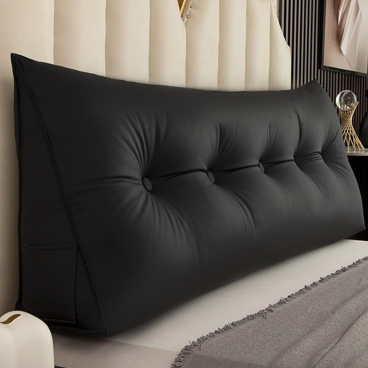 DLLDLGG Faux Leather Headboard Pillow with 6 Buckles 1